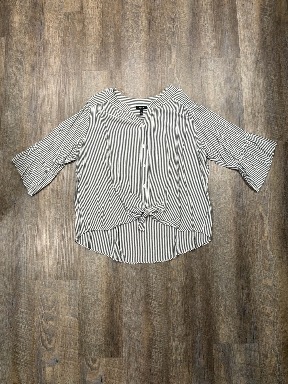 Plus size grey & White Striped Tie-Front Blouse